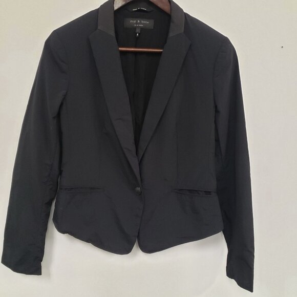 Rag & Bone Womens Career Office Lamb Leather Trim Blazer Size 2 Professional - Picture 1 of 14